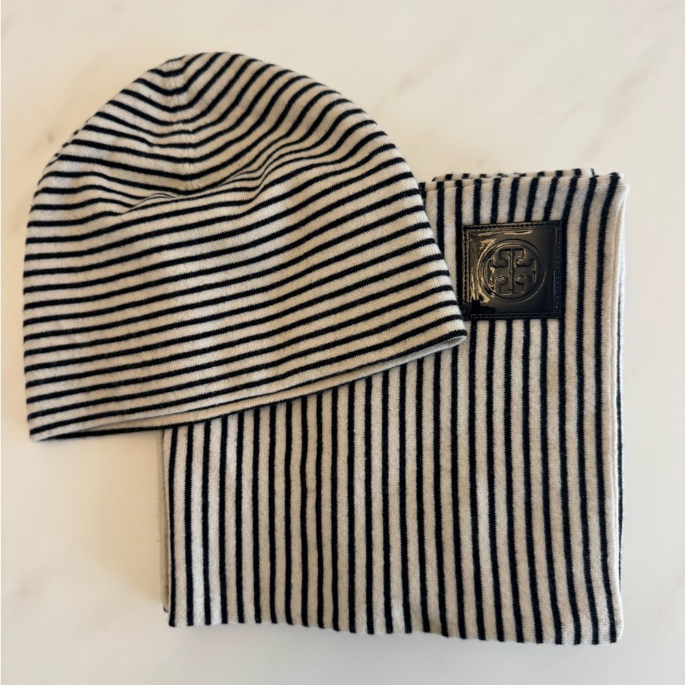 Tory Burch Striped Beanie and Scarf Set